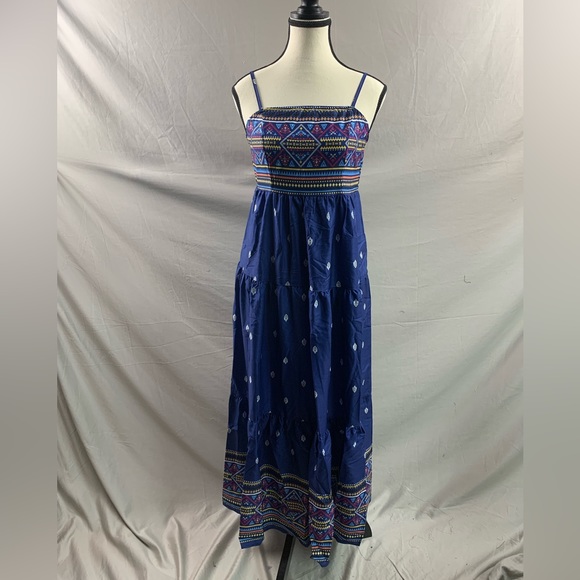 Blue Boho Geo Print Ruffle Hem Cami Dress - Picture 6 of 6